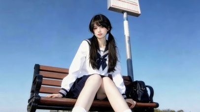 治愈长椅上女孩