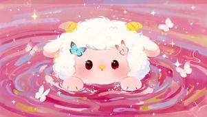 萌萌小羊粉色蝴蝶水波