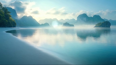清新静谧迷雾海滩