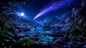 梦幻流星星空溪流夜景