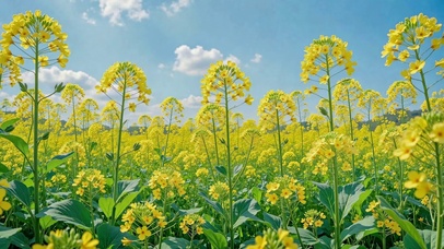 晴空明媚油菜花花海