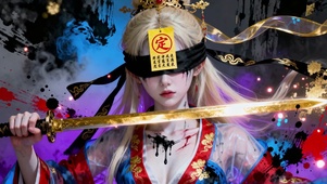 国风蒙眼金发美少女
