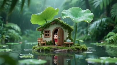 荷塘雨天氛围~ 躲雨的小新~