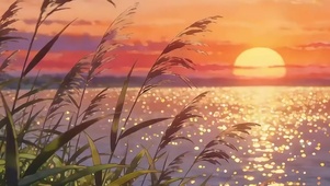 夕阳海景带鱼屏