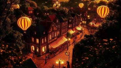 傍晚温馨秋日小镇街景