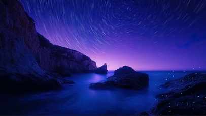 纯净星夜静谧礁石海岛