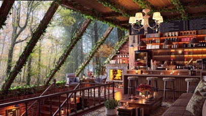 森林阁楼窗外雨