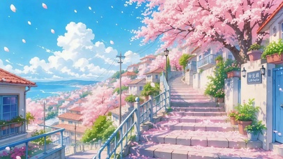 唯美樱花海滨小镇