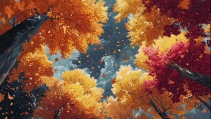 仰望秋日静谧阴天森林