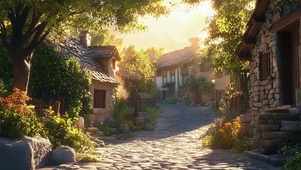 黄昏静谧温暖小镇街道