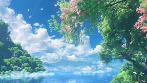 护眼绿景河流带鱼屏