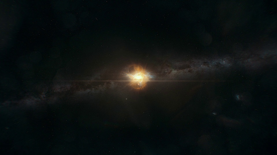 深空背景中央暖金色亮星与横向星云带
