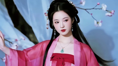 梅花画景红纱衣古装美女1