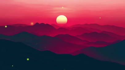 红色群山日落晚霞山川美景