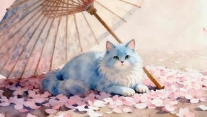 樱花树木猫咪带鱼屏