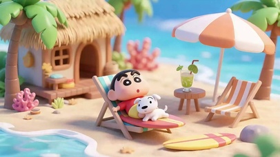 温馨治愈~小新和小白的海滩小屋