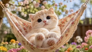 花园吊床可爱奶橘小猫咪