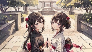 古风水墨典雅两位少女