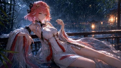 雨夜古风粉发美少女
