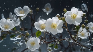 雨中的白色花花