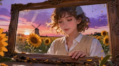 画框里的向日葵田・卷发少女