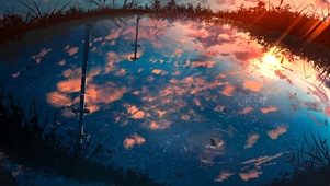 唯美夕阳星空湖镜