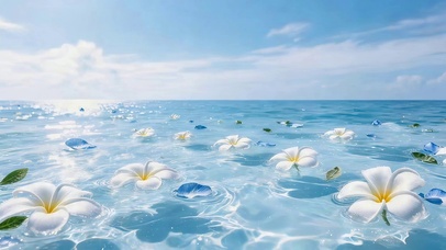 蓝色海面鲜花