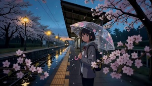 雨天候车的女孩