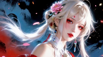 8K超清水墨彩墨白发古风少女