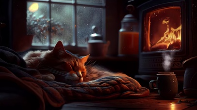 4k治愈雪夜猫咪