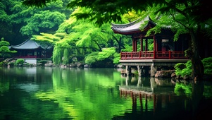 湖边古亭美景