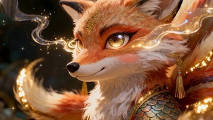 金色跨甲狐仙狐将军面部特写