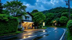 雨夜林间街角便利店
