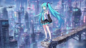 赛博城高空断桥上的初音