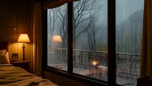 温馨雨天木屋卧室