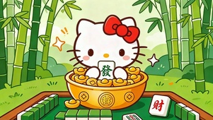 招财小猫竹林麻将发财壁纸