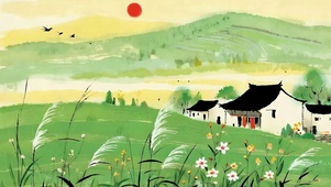 古风夕阳树木