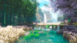 唯美山水瀑布小桥流水