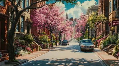 春日晴朗城市阳光街道
