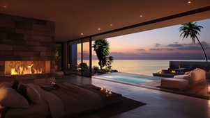 傍晚海边小屋