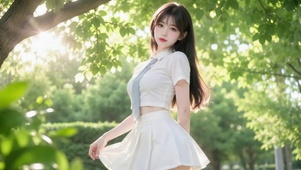 林间阳光清纯美少女