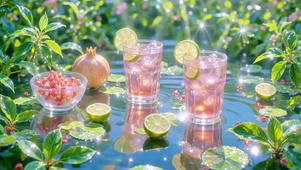 护眼水面上的石榴气泡饮