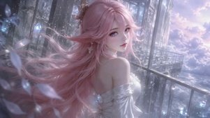 窗边粉发美女