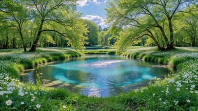清新林间河流治愈美景
