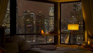 夜晚雨天卧室
