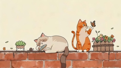 墙头玩耍的猫咪