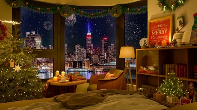 新年烟花城市房间