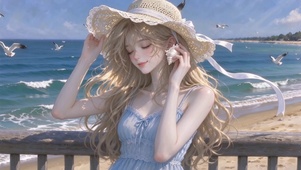 4k唯美听海的少女