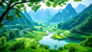 绿色护眼山水田园