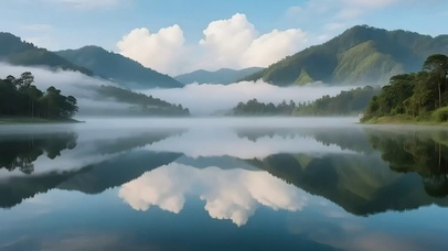 清新迷雾高山湖泊